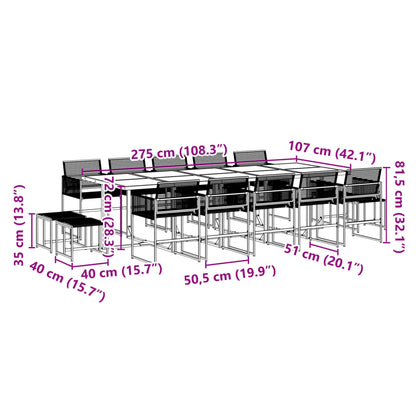 Set da Pranzo da Giardino 15 pz Nero in Polyrattan