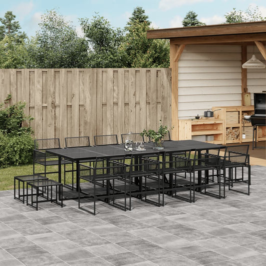 Set da Pranzo da Giardino 15 pz Nero in Polyrattan - homemem39