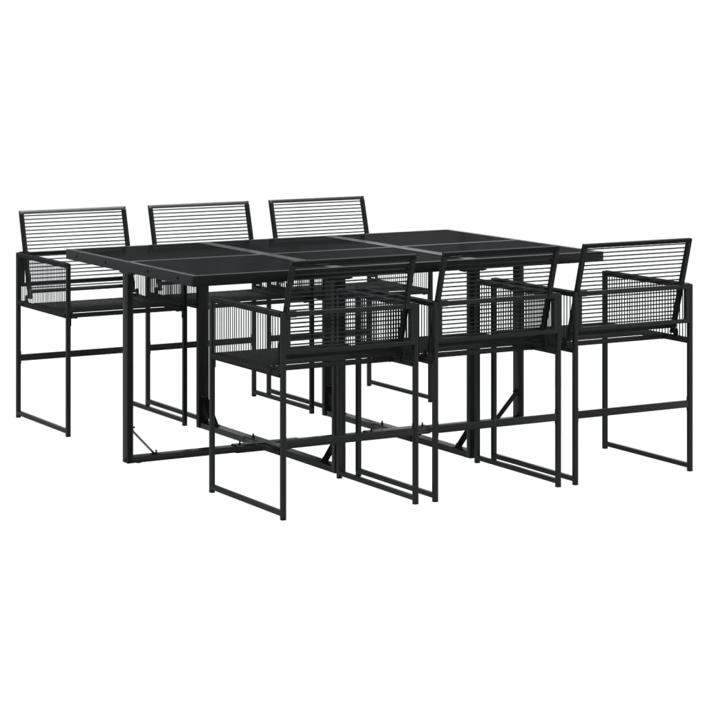 Set da Pranzo da Giardino 7 pz Nero in Polyrattan