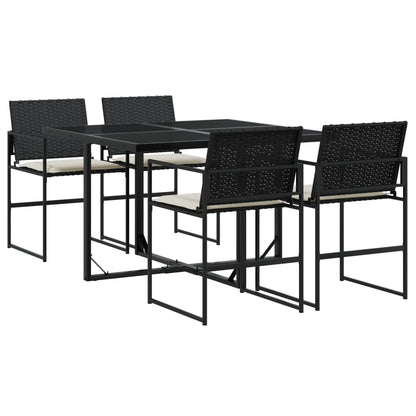 Set da Pranzo da Giardino 5 pz Nero con Cuscini in Polyrattan - homemem39