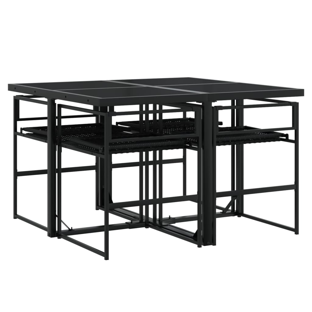 Set da Pranzo da Giardino 5 pz Nero con Cuscini in Polyrattan - homemem39