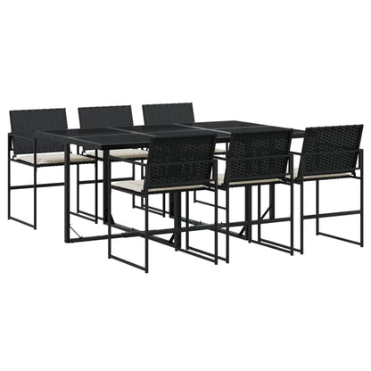 Set da Pranzo da Giardino 7 pz Nero con Cuscini in Polyrattan