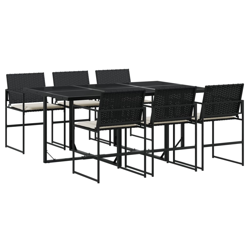 Set da Pranzo da Giardino 7 pz Nero con Cuscini in Polyrattan - homemem39
