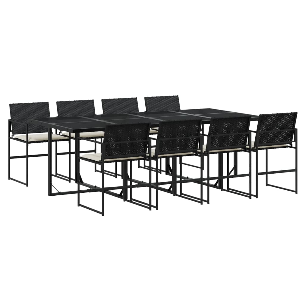 Set da Pranzo da Giardino 9 pz con Cuscini Nero in Polyrattan - homemem39