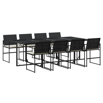 Set da Pranzo da Giardino 9 pz con Cuscini Nero in Polyrattan - homemem39