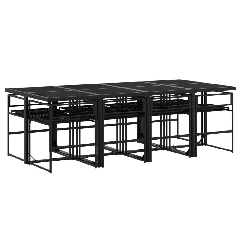 Set da Pranzo da Giardino 9 pz con Cuscini Nero in Polyrattan - homemem39