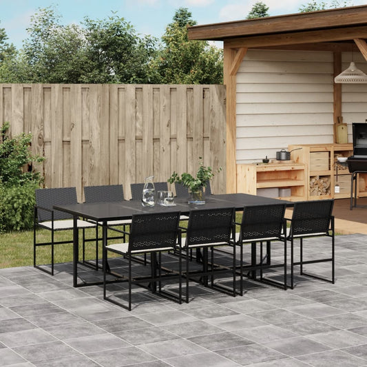 Set da Pranzo da Giardino 9 pz con Cuscini Nero in Polyrattan - homemem39