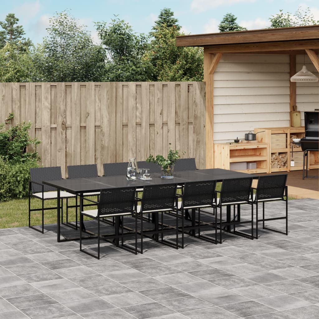 Set da Pranzo da Giardino 11 pz con Cuscini in Polyrattan Nero - homemem39
