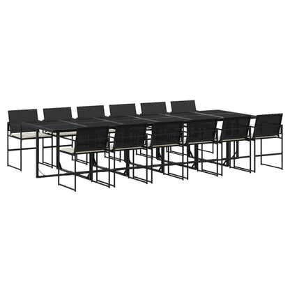 Set da Pranzo da Giardino 13pz con Cuscini Nero in Polyrattan - homemem39
