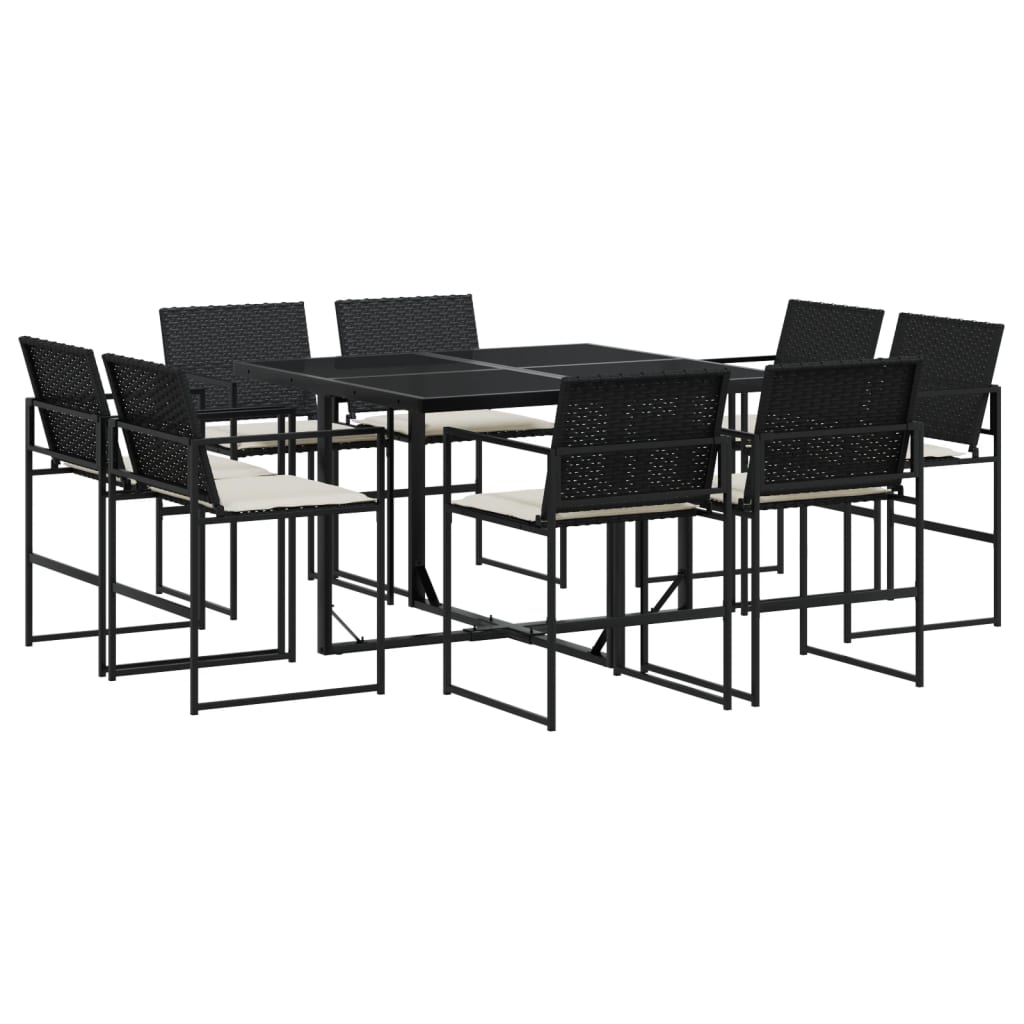 Set da Pranzo da Giardino 9 pz con Cuscini Nero in Polyrattan - homemem39