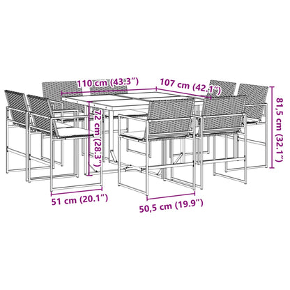 Set da Pranzo da Giardino 9 pz con Cuscini Nero in Polyrattan