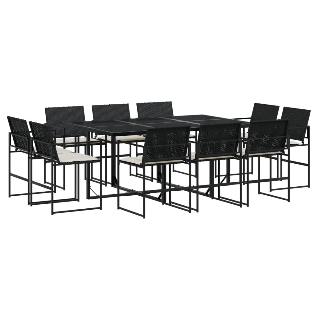 Set da Pranzo da Giardino 11 pz con Cuscini in Polyrattan Nero - homemem39