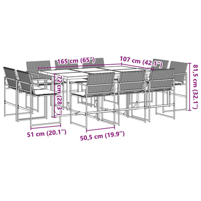 Set da Pranzo da Giardino 11 pz con Cuscini in Polyrattan Nero