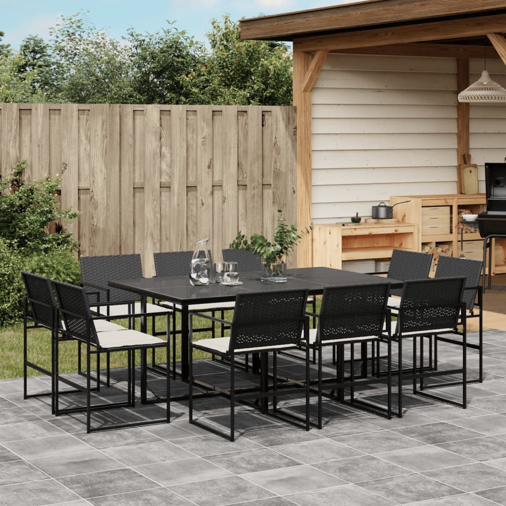 Set da Pranzo da Giardino 11 pz con Cuscini in Polyrattan Nero - homemem39