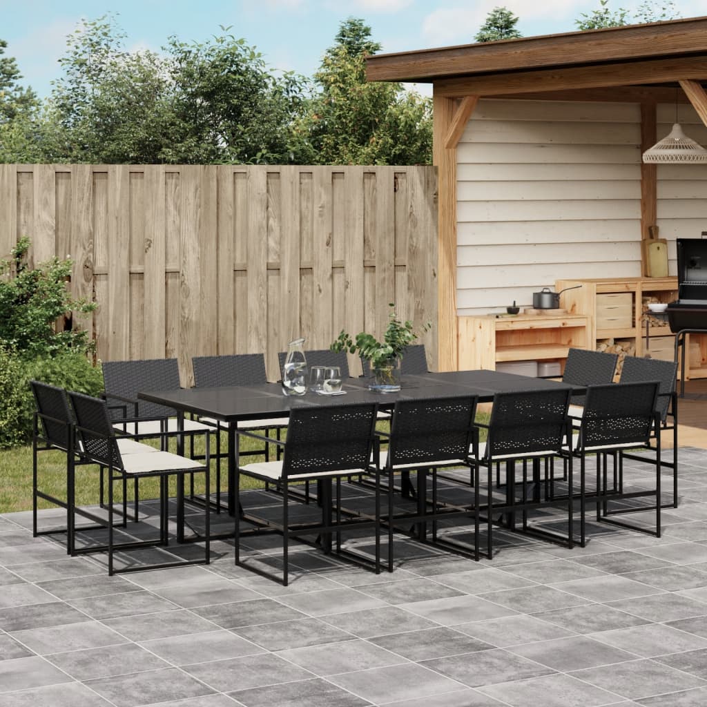 13pc Garden Dining Set with Black Polyrattan Cushions