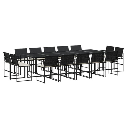 Set da Pranzo da Giardino 15 pz con Cuscini Nero in Polyrattan - homemem39