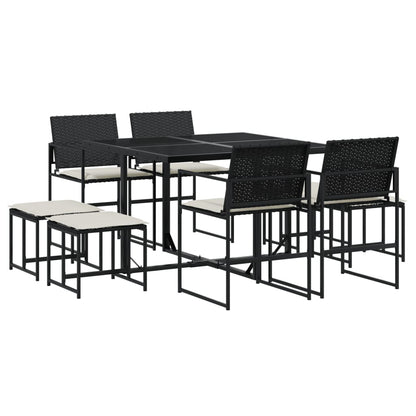 Set da Pranzo da Giardino 9 pz con Cuscini Nero in Polyrattan - homemem39