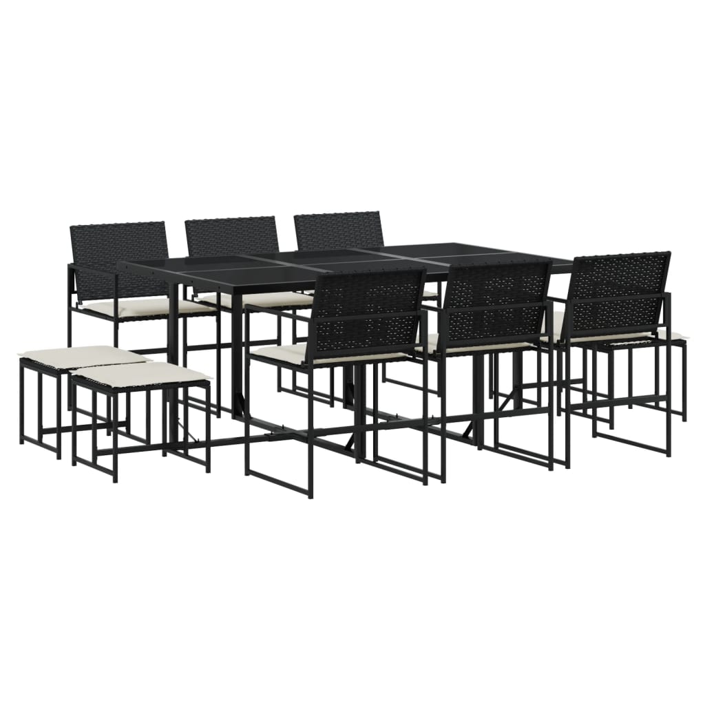 Set da Pranzo da Giardino 11 pz con Cuscini in Polyrattan Nero