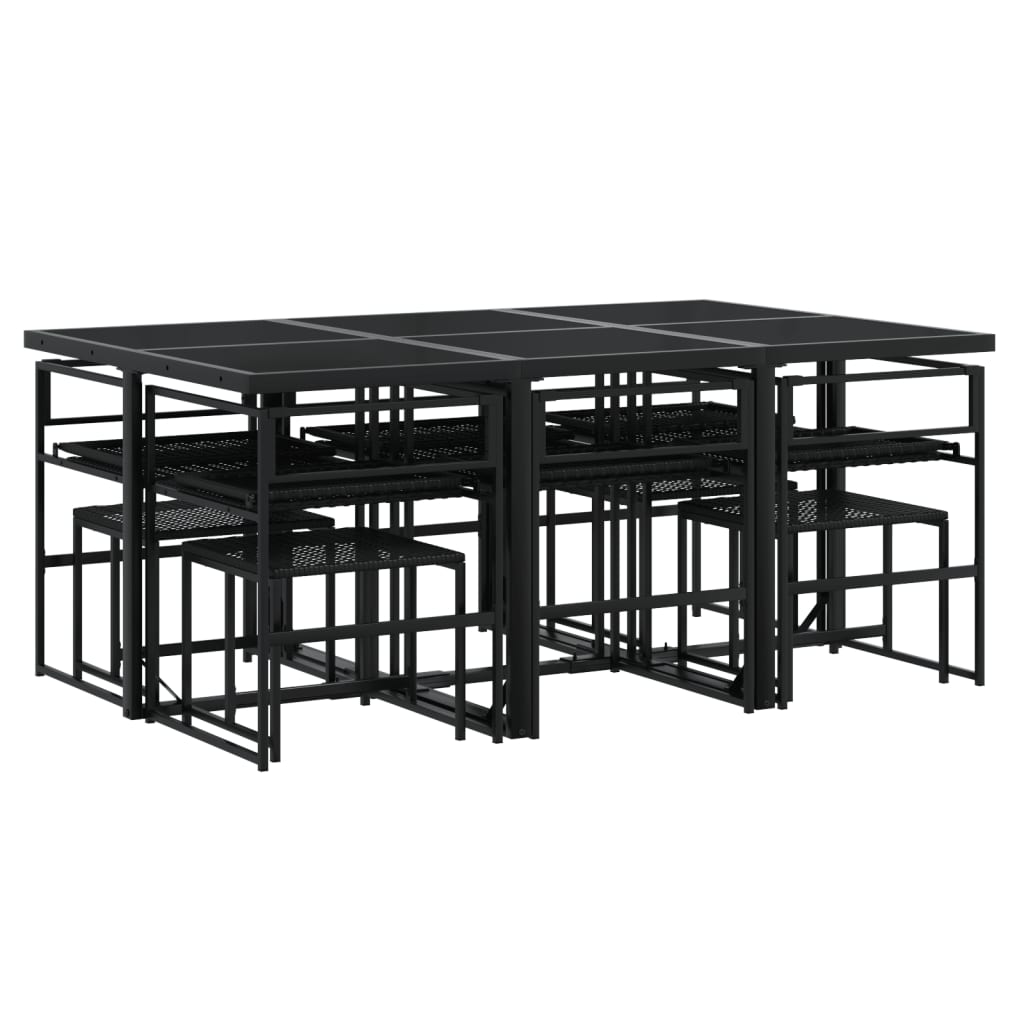 Set da Pranzo da Giardino 11 pz con Cuscini in Polyrattan Nero