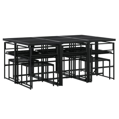 Set da Pranzo da Giardino 11 pz con Cuscini in Polyrattan Nero - homemem39