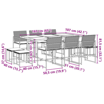 11 pc Garden Dining Set with Black Polyrattan Cushions