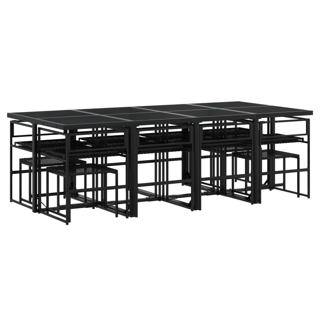 Set da Pranzo da Giardino 13pz con Cuscini Nero in Polyrattan - homemem39