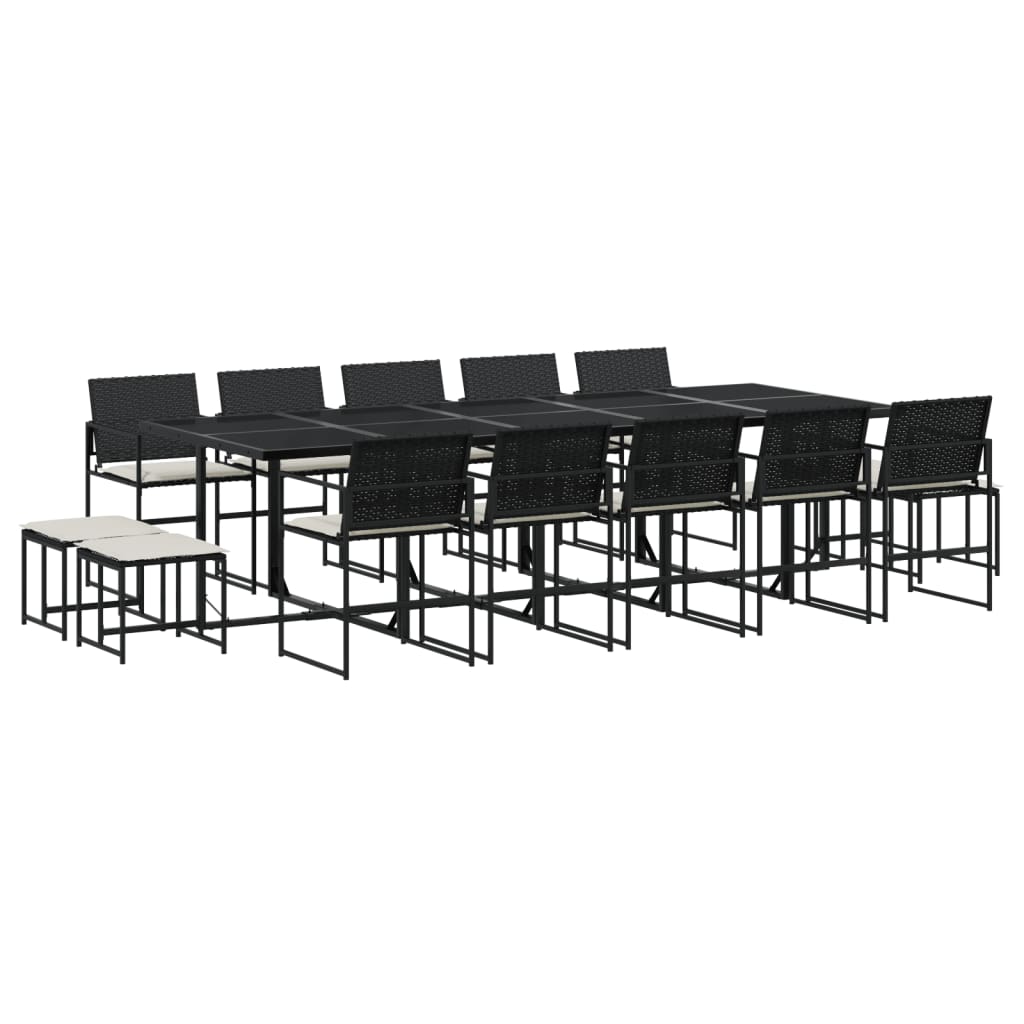 Set da Pranzo da Giardino 15 pz con Cuscini Nero in Polyrattan - homemem39