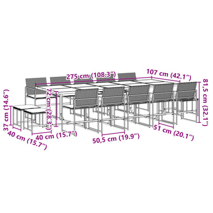 Set da Pranzo da Giardino 15 pz con Cuscini Nero in Polyrattan