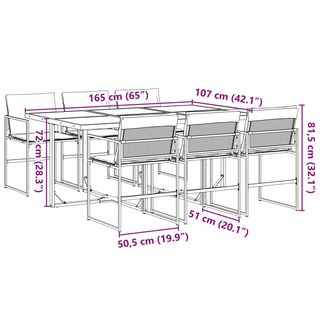 Set da Pranzo da Giardino 7 pz con Cuscini Nero in Textilene