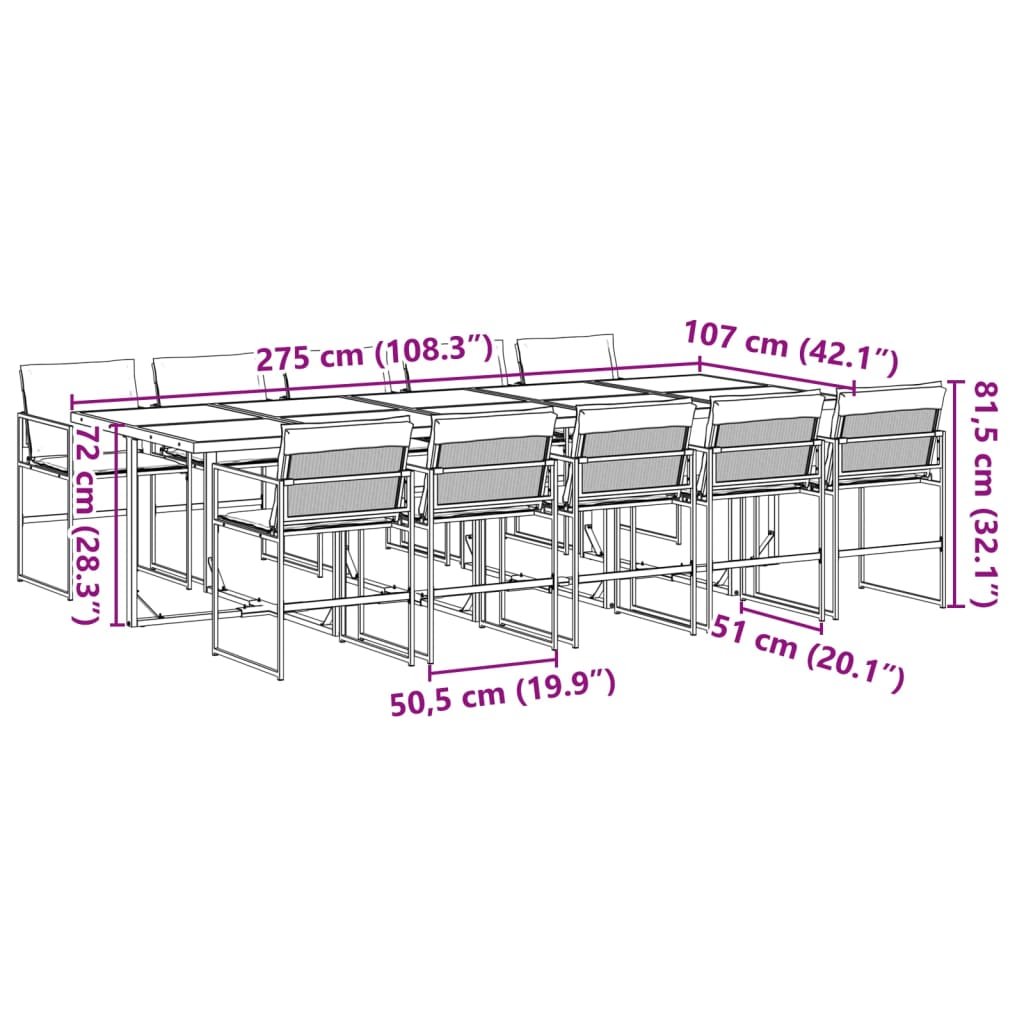 Set da Pranzo da Giardino 11 pz con Cuscini Nero in Textilene