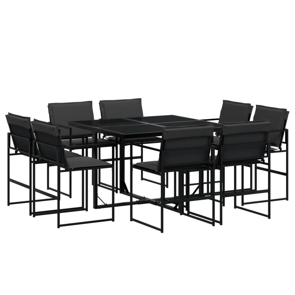 Set da Pranzo da Giardino 9 pz con Cuscini Nero in Textilene - homemem39