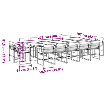 15 pc Garden Dining Set with Black Textilene Cushions