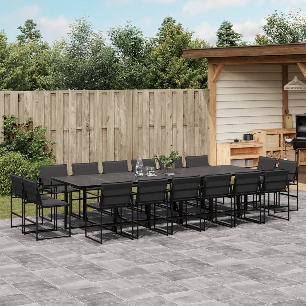 17 pc Garden Dining Set with Black Textilene Cushions