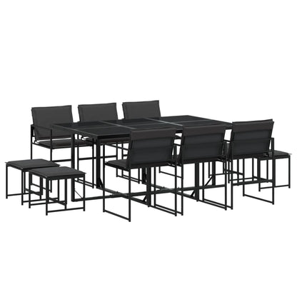 Set da Pranzo da Giardino 11 pz con Cuscini Nero in Textilene