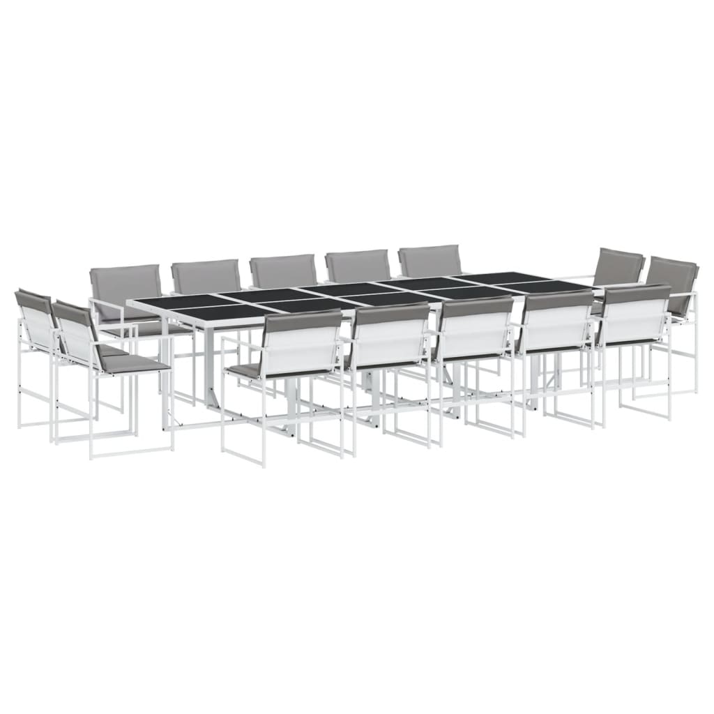 15 pc Garden Dining Set with White Textilene Cushions