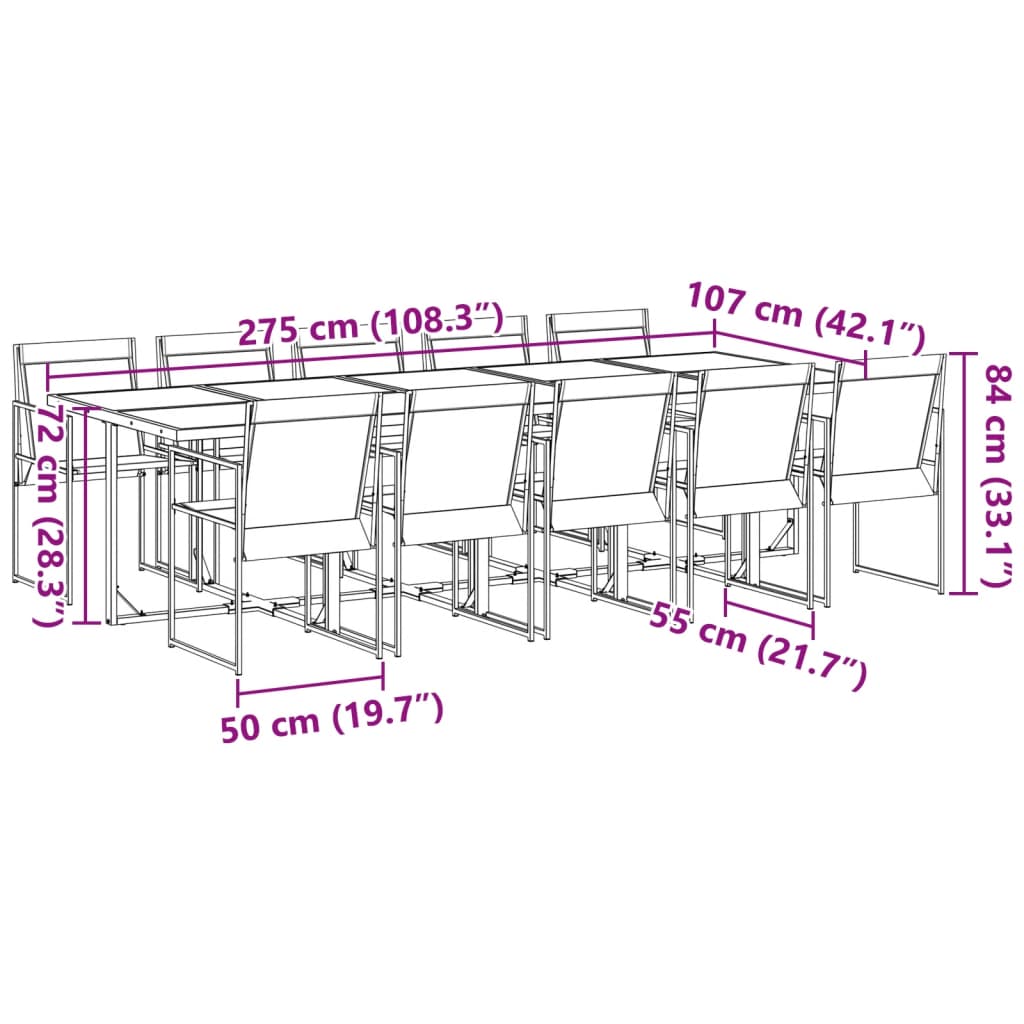 Set da Pranzo da Giardino 11 pz Nero in Textilene