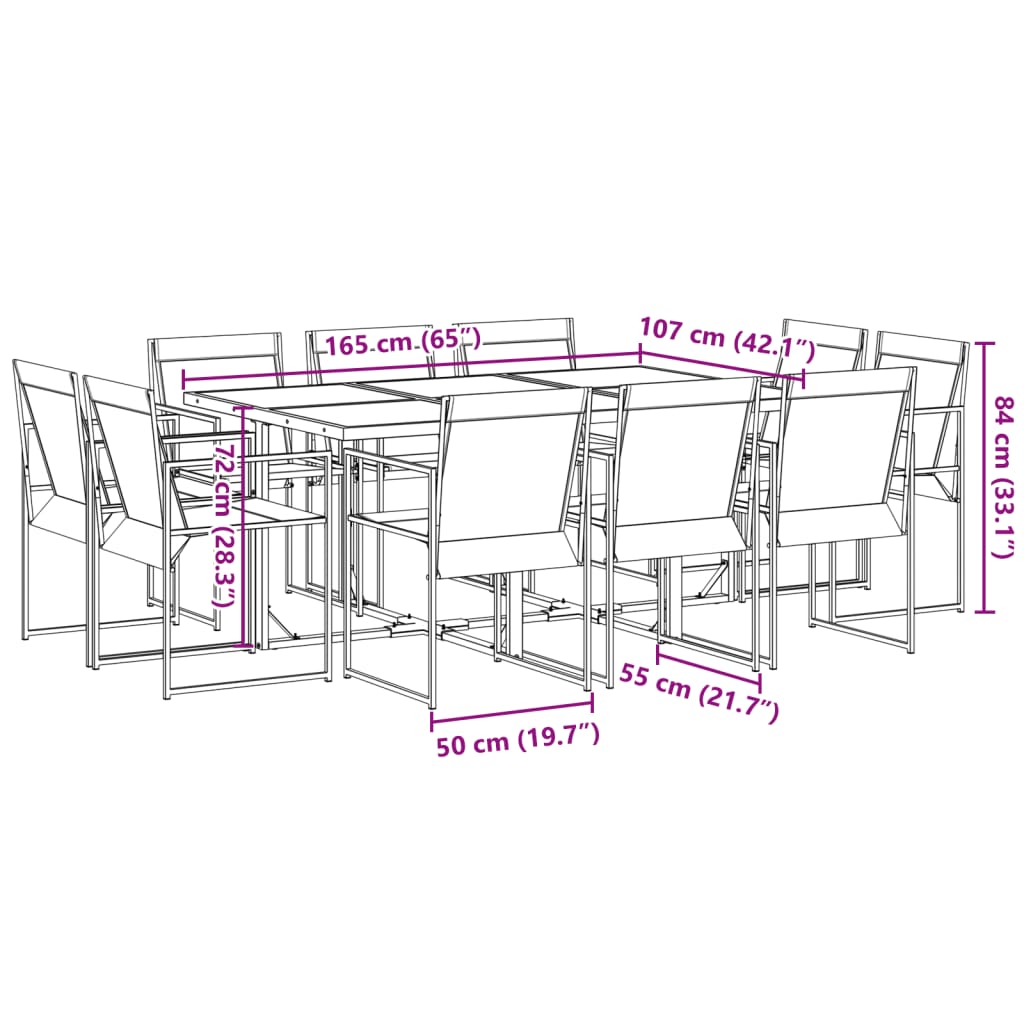 Set da Pranzo da Giardino 11 pz Nero in Textilene