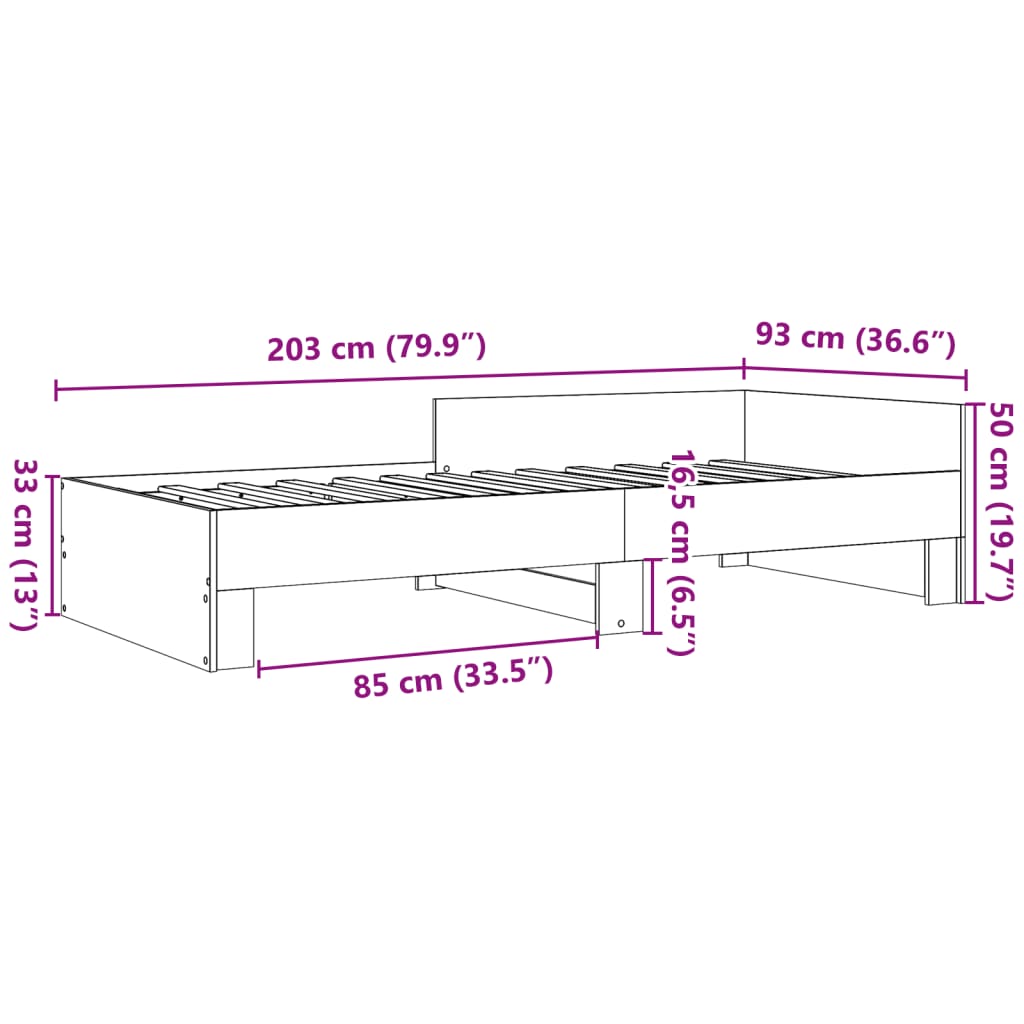 Giroletto senza Materasso Rovere Fumo 90x200 cm in Truciolato