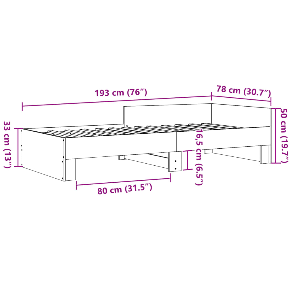Giroletto senza Materasso Rovere Fumo 75x190 cm in Truciolato