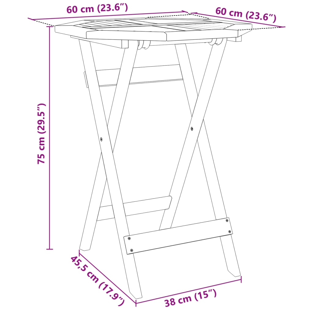 Set Bistrò Pieghevole 3pz in Legno Massello di Acacia | homemem39