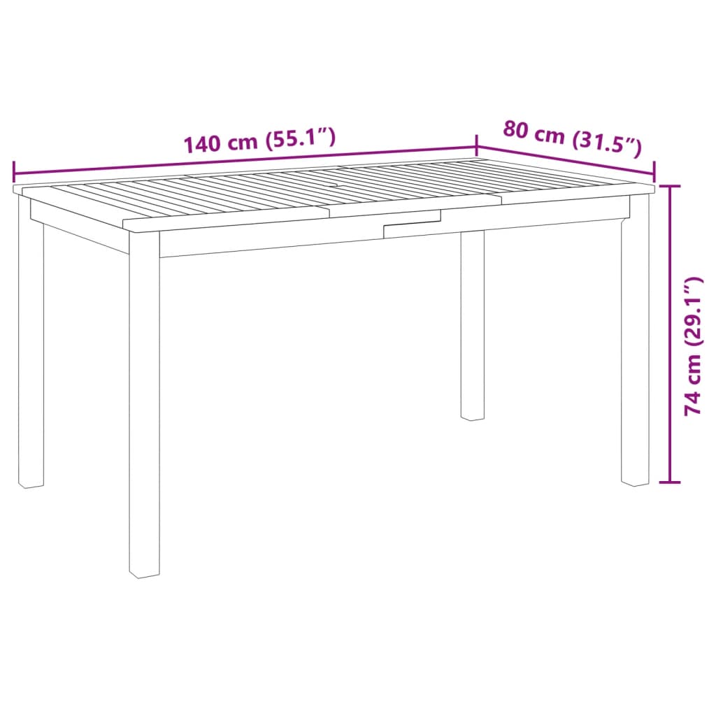 Set da Pranzo per Giardino 5 pz 140x80x74 cm in Legno Massello di Acacia | homemem39