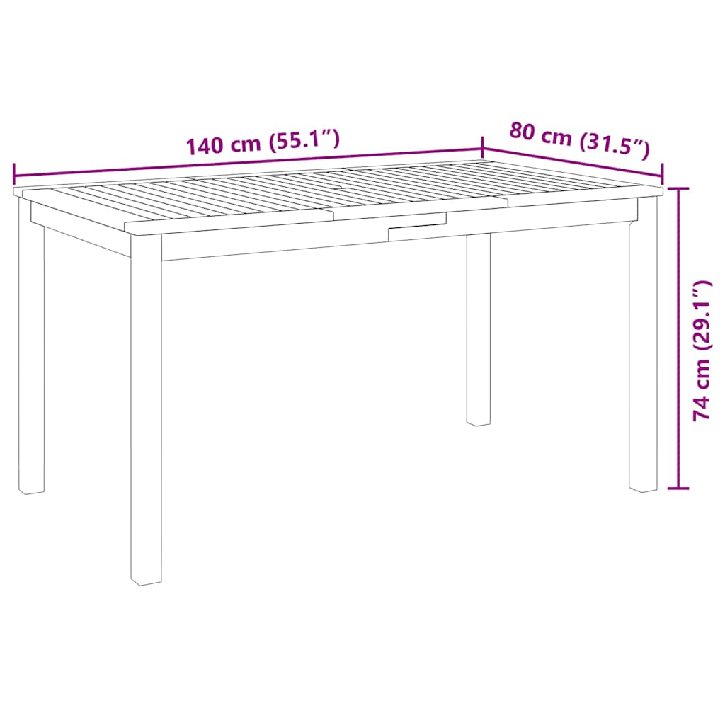 Set da Pranzo per Giardino 5 pz 140x80x74 cm