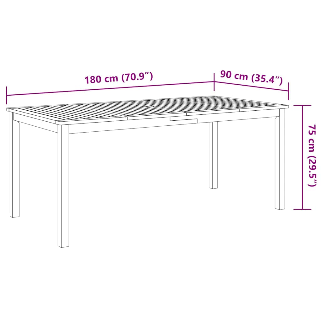 Set da Pranzo da Giardino 9 pz 180x90x75 cm