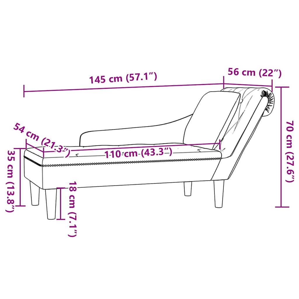 Sdraio con Cuscino e Bracciolo Destro in Velluto Blu