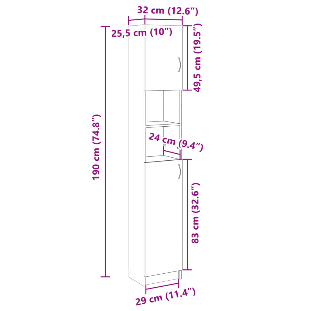 Mobile da Bagno Rovere Sonoma 32x25,5x190 cm Legno Ingegnerizzato | homemem39