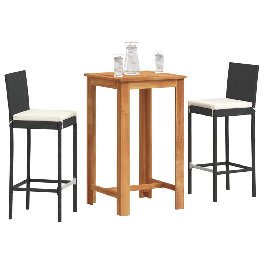 Set Bar da Giardino 3 pz Nero in Legno Acacia e Polyrattan | homemem39