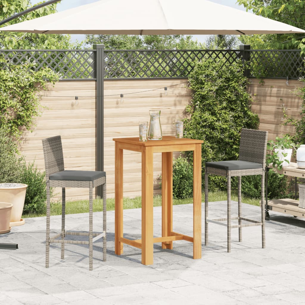 Set Bar da Giardino 3 pz Grigio in Legno Acacia e Polyrattan | homemem39