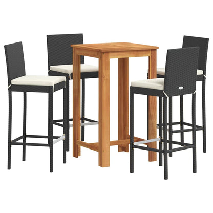 Set Bar da Giardino 5 pz Nero in Legno Acacia e Polyrattan | homemem39