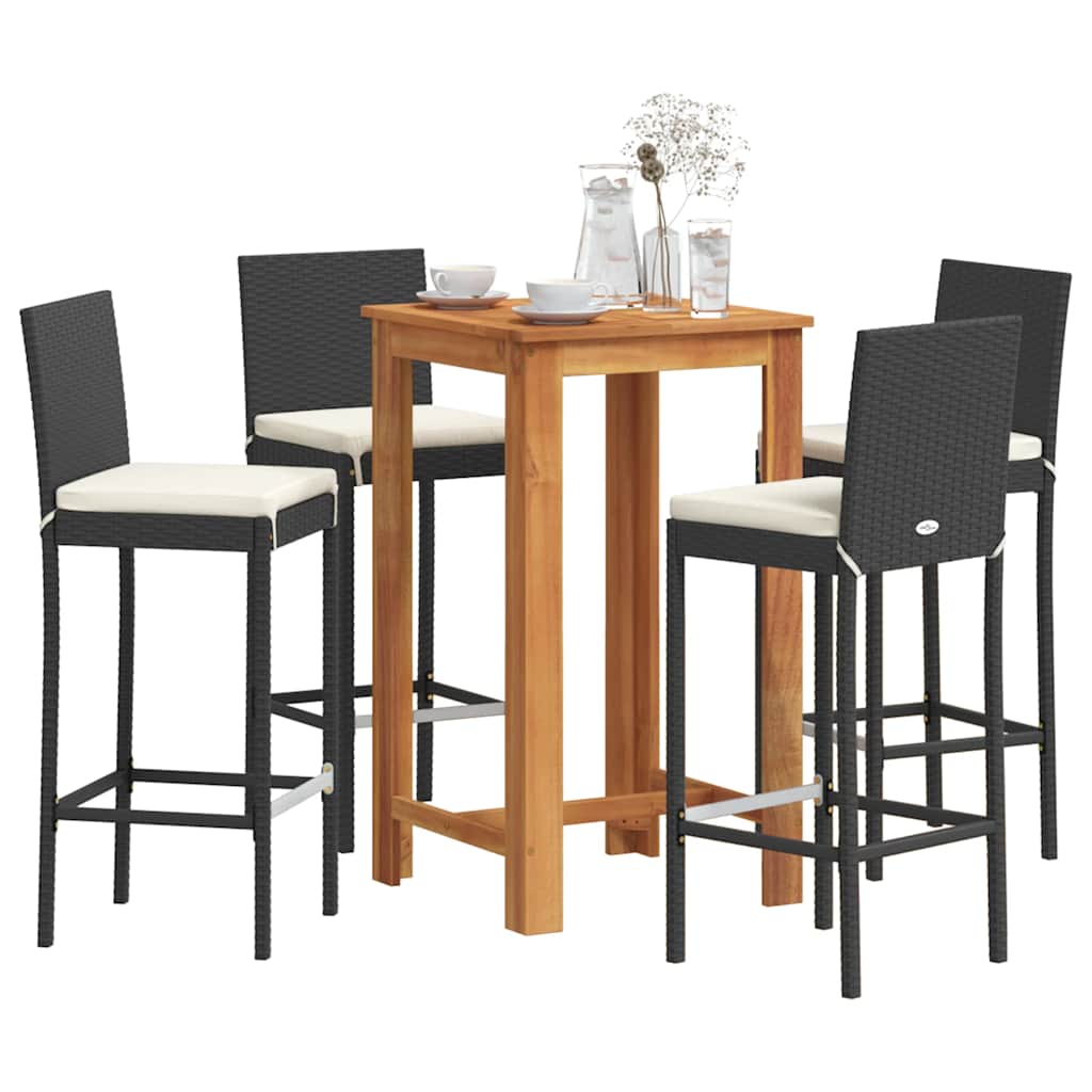 Set Bar da Giardino 5 pz Nero in Legno Acacia e Polyrattan | homemem39