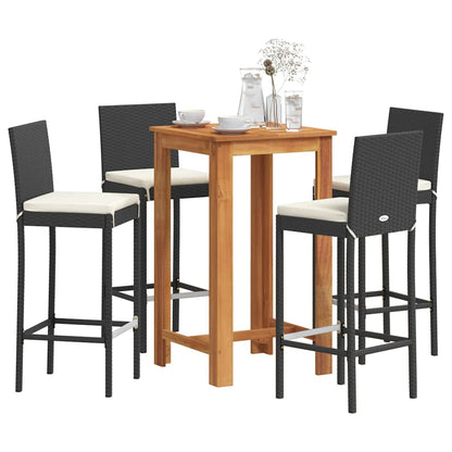 Set Bar da Giardino 5 pz Nero in Legno Acacia e Polyrattan | homemem39